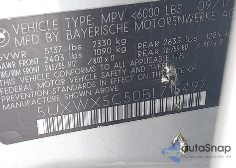 2011 BMW X3 xDrive28I from USA, damaged, VIN 5UXWX5C50BL715497